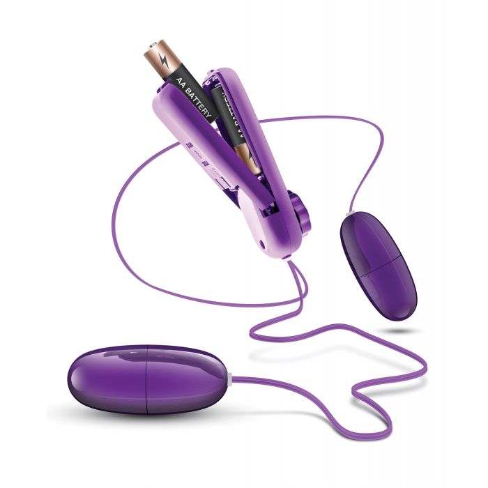 Purple Blush B Yours Double Pop Eggs with remote control and AA battery slot for dual sensation pleasure