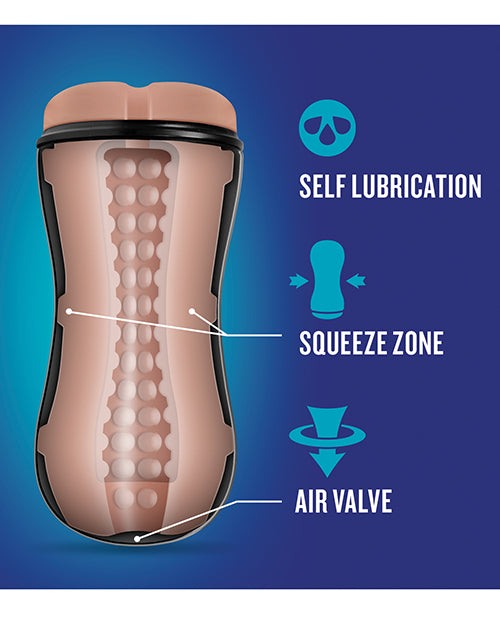 Blush Coverboy The Surfer Dude beige pocket stroker with self-lubrication, squeeze zone, and air valve features.