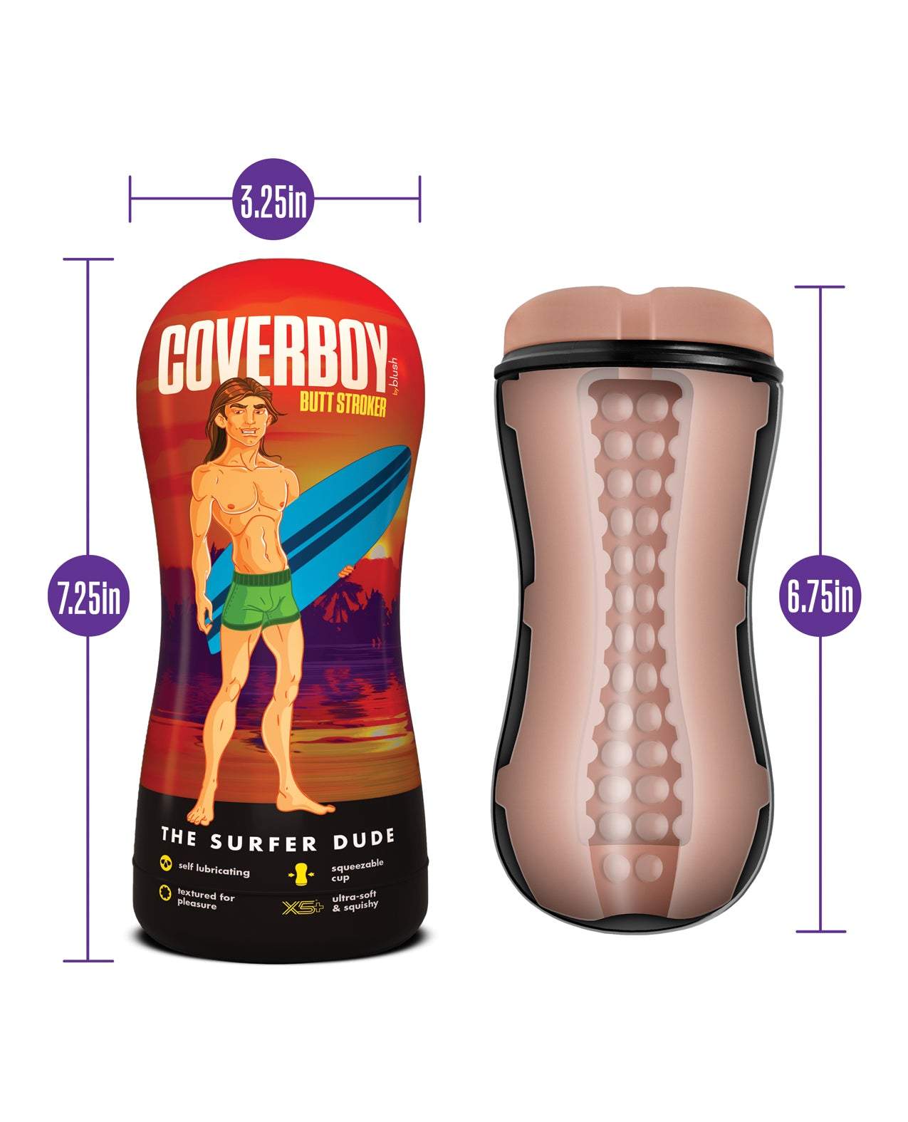 Blush Coverboy The Surfer Dude beige self-lubricating pocket stroker with textured interior and adjustable suction.