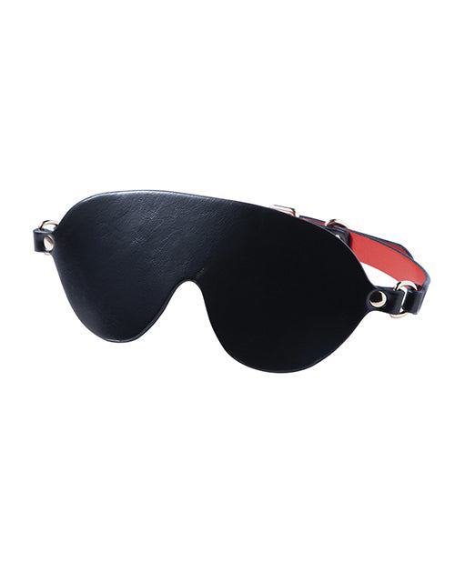 Black adjustable vegan leather blindfold from Kinky Play Box BDSM Kit