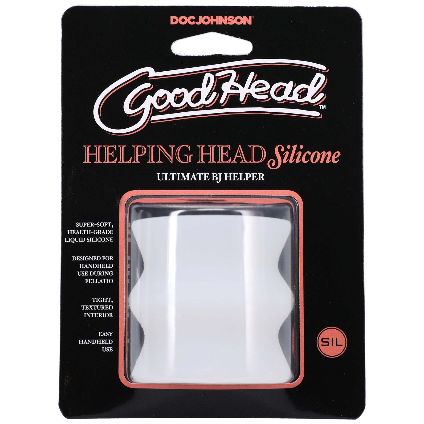 Goodhead Helping Head Silicone mini stroker in frosted health-grade silicone with textured interior for handheld use.