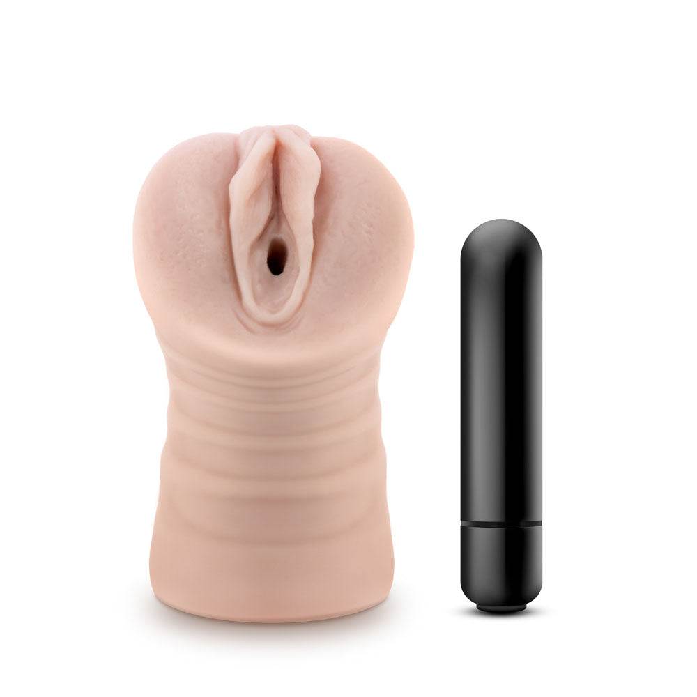 M for Men - Rain - Vanilla realistic soft male masturbator with vibrating bullet in beige and black colors