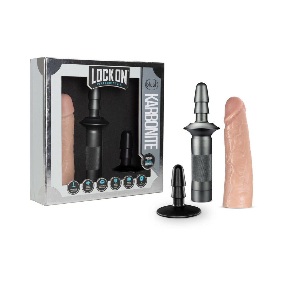 Blush Lock On Karbonite Realistic 7.75 in. Dildo with Handle & Suction Cup Adapter Beige by Anal Toys & Stimulators
