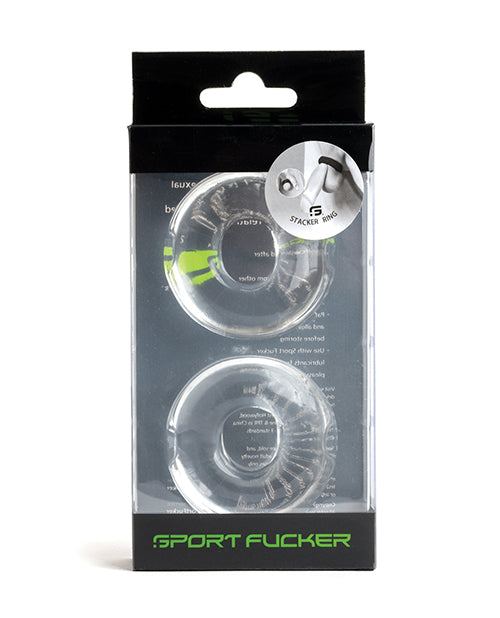 Clear Sport Fucker Stacker Rings in transparent flexible design for pleasure enhancement and intimate use.