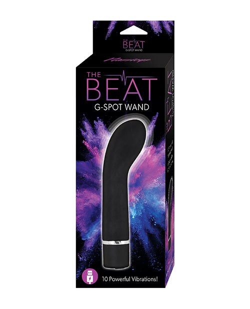 The Beat G-Spot Wand vibrator in black packaging with purple and blue design and 10 vibration settings