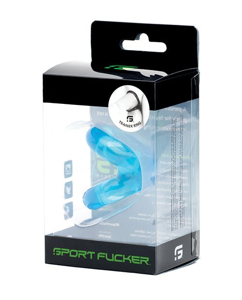 NO ETA Sport Fucker Trainer Ring in Ice Blue packaging, a flexible cock and ball stretcher toy