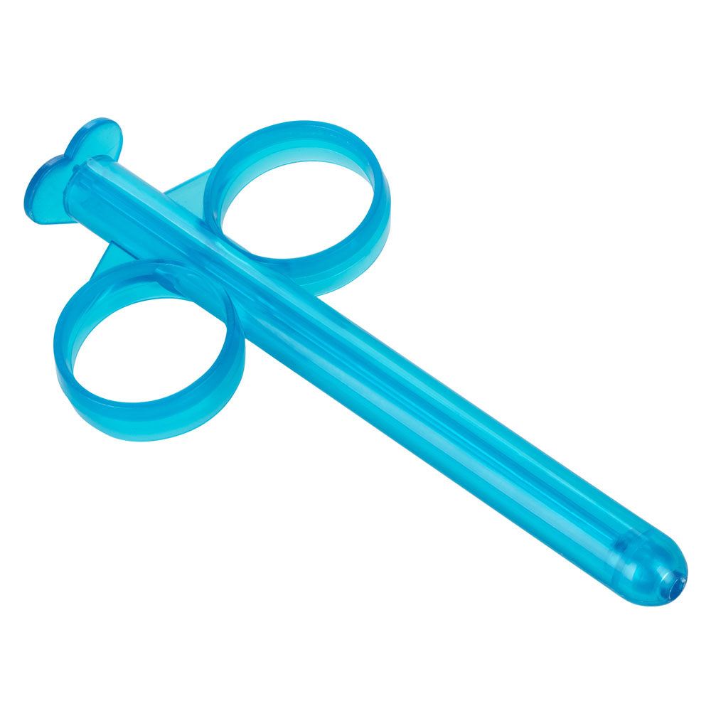 Lube Tube - Blue reusable precision lubricant dispenser with finger loops and rounded tip