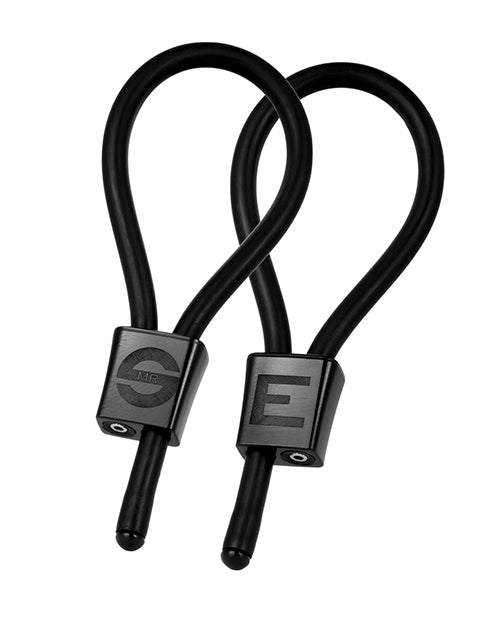 ElectraStim Accessory ElectraLoops Prestige adjustable black cock rings with CNC machined aluminium chokes for enhanced electro-stimulation pleasure