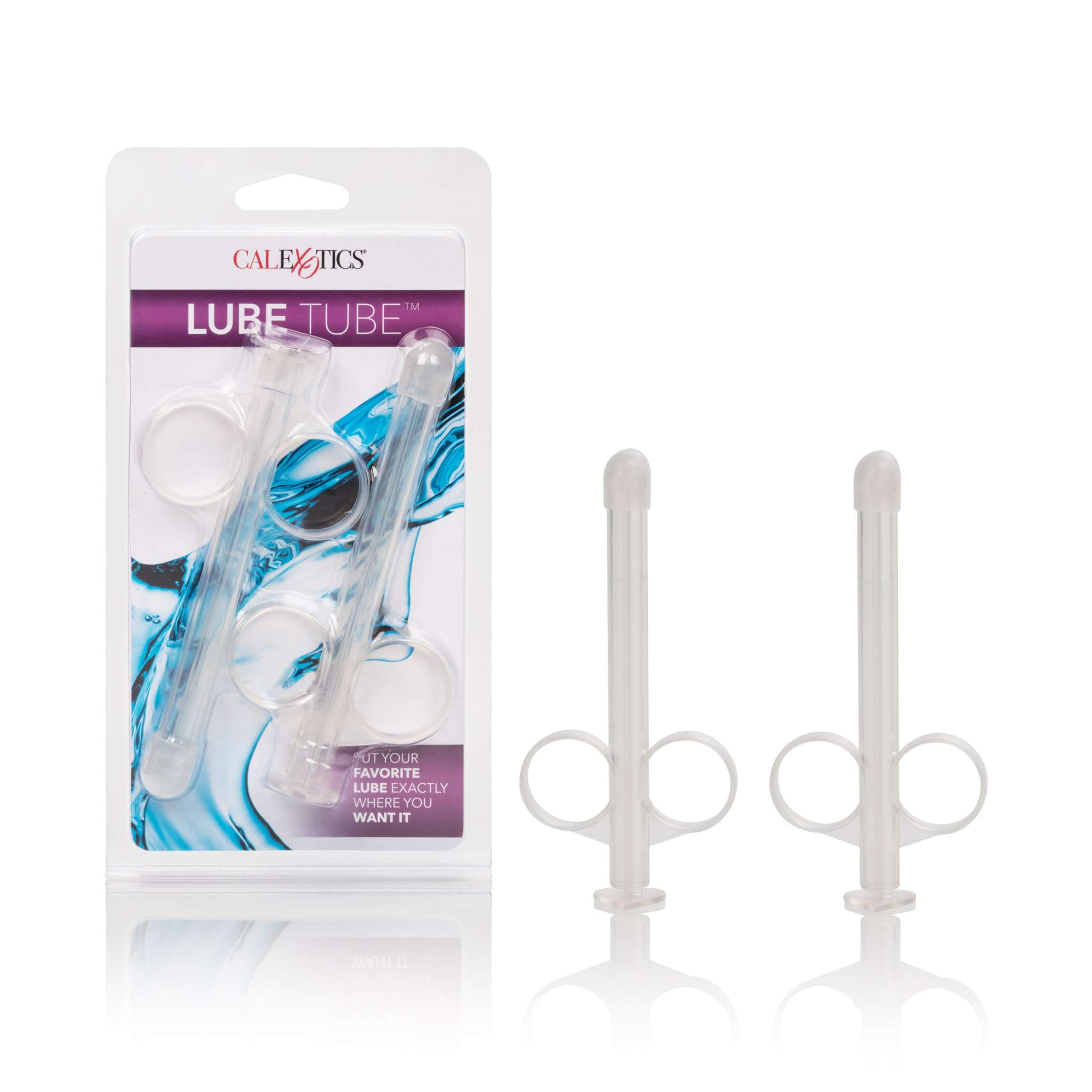 Two clear reusable Lube Tubes for precise lubricant application with packaging and accessories.