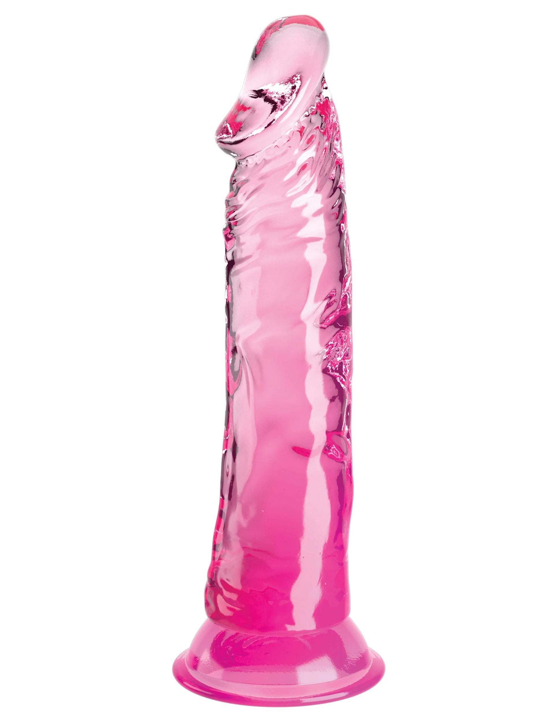 King Cock Clear 8 inch translucent pink dildo with realistic veins and suction cup base