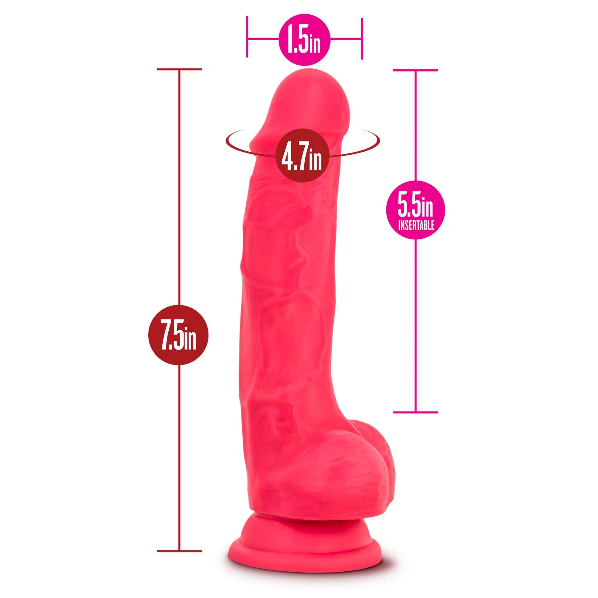 Bright cerise Ruse Hypnotize dildo with 5.5-inch insertable length and 1.5-inch width, textured design and suction cup base
