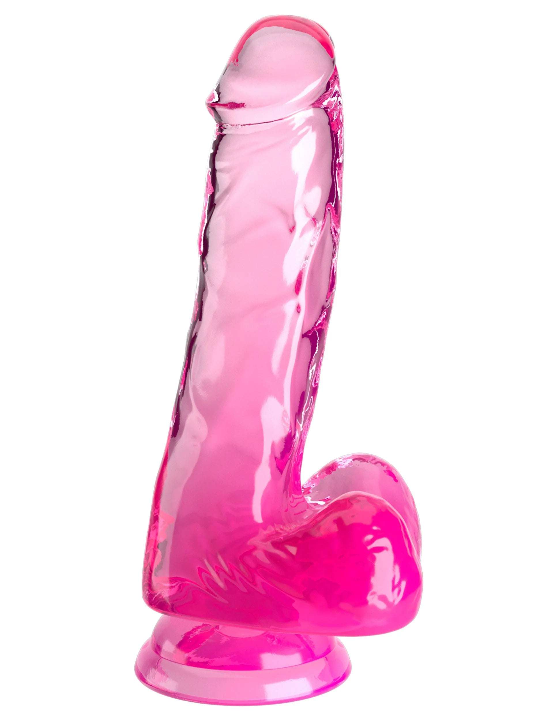 Pink King Cock Clear 6 inch dildo with detailed veins and suction cup base