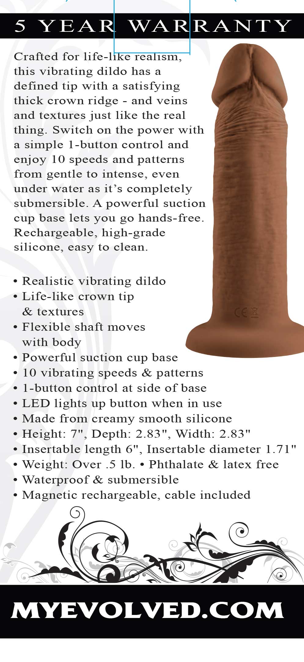 6 Inch Girthy Vibrating Dong - Dark by Anal Toys & Stimulators
