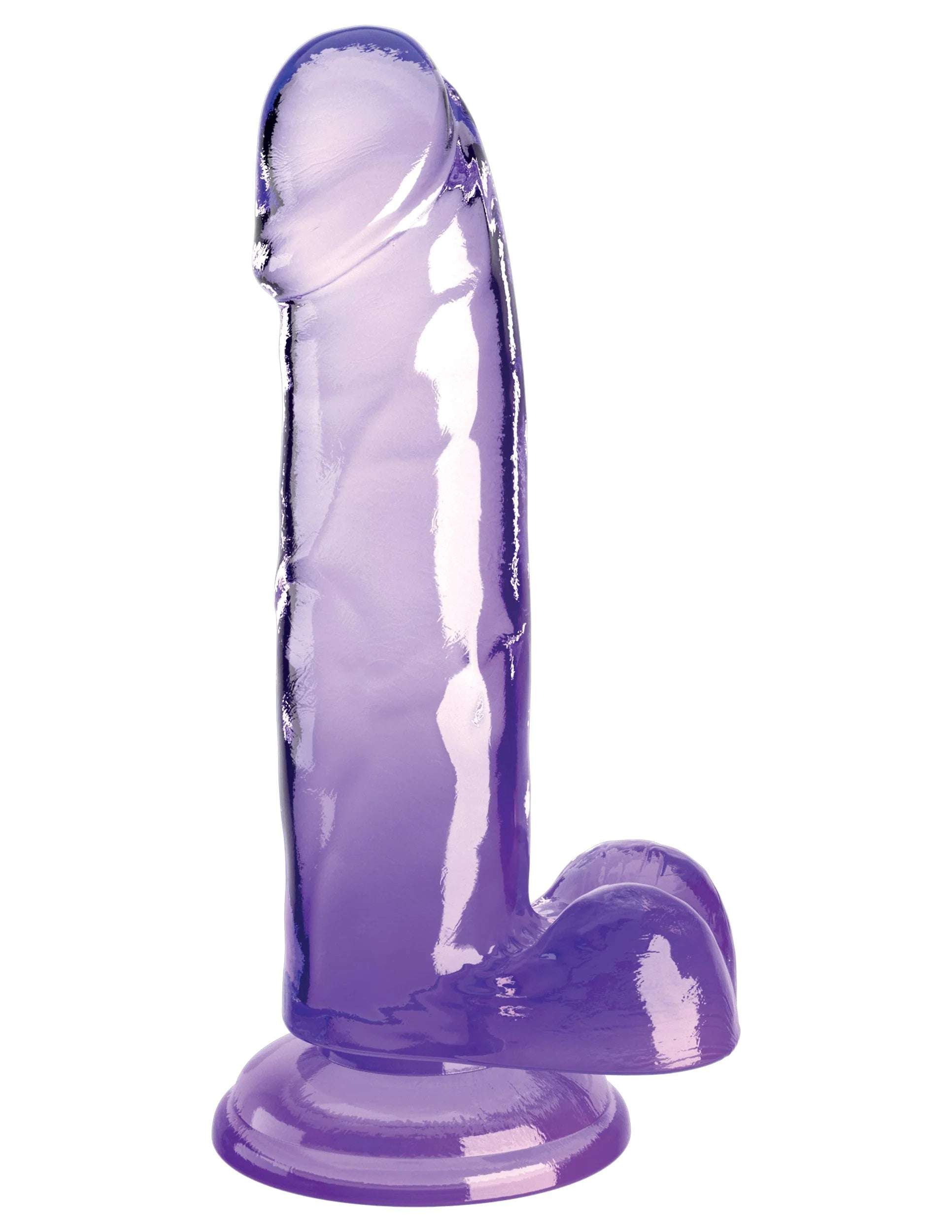 Purple King Cock Clear 7 inch translucent dildo with suction cup base and balls