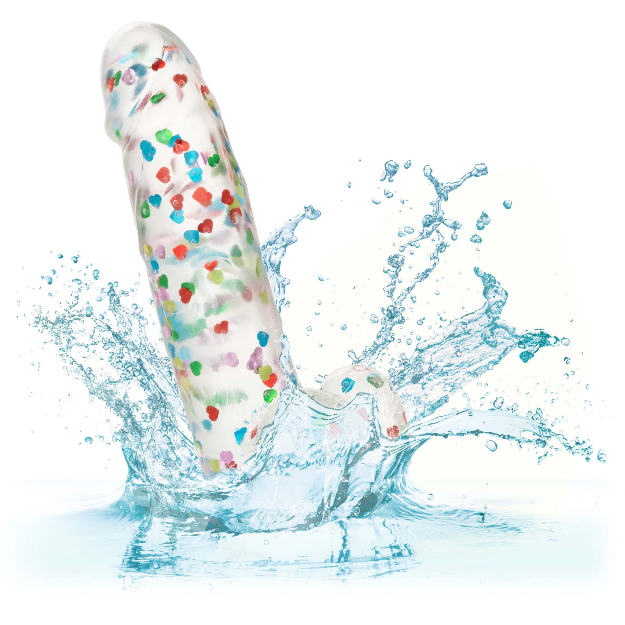 Naughty Bits heart-filled dong with colorful confetti, waterproof and body-safe adult toy