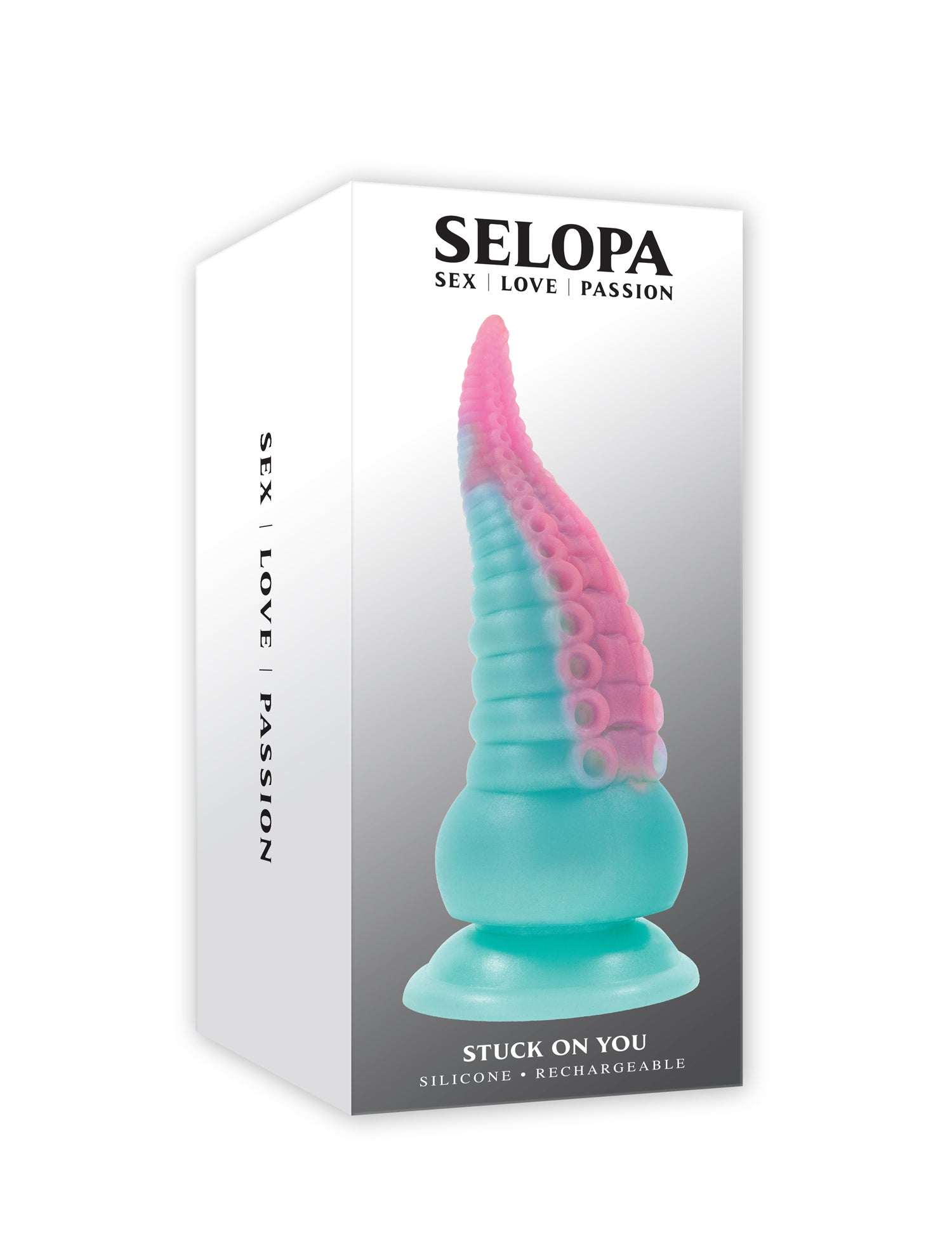 Stuck on You Multicolor flexible silicone tentacle vibrator with suction base and multicolor design in packaging box