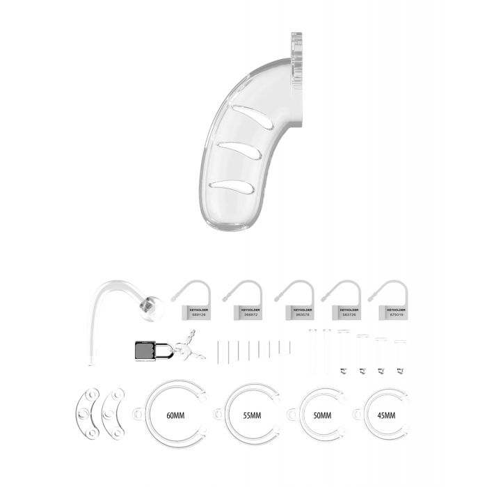 Shots Man Cage 4.5" Cock Cage w/Plug 11 - Clear by Bondage & Fetish Toys