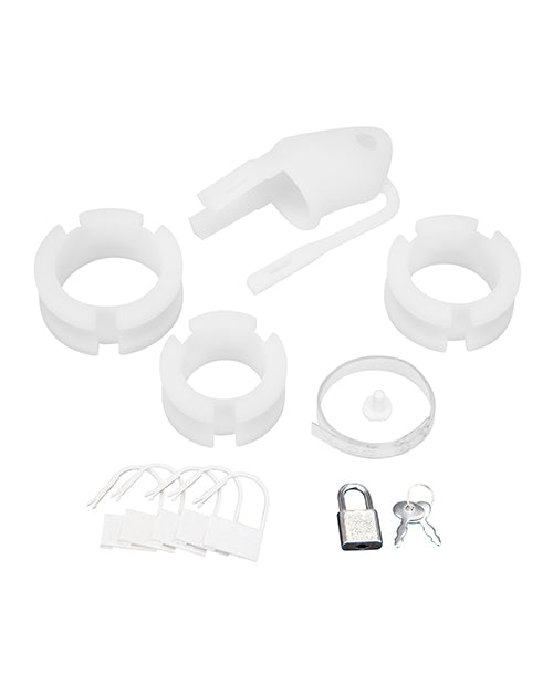 Blue Line 2" Silicone Mini Cock Cage With Ball Divider - White by Bondage & Fetish Toys