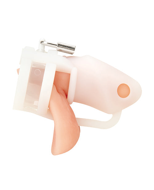 Blue Line 2" Silicone Mini Cock Cage With Ball Divider - White by Bondage & Fetish Toys