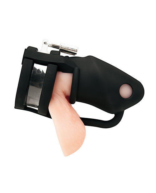 Blue Line 2" Silicone Mini Cock Cage With Ball Divider - Black by Bondage & Fetish Toys