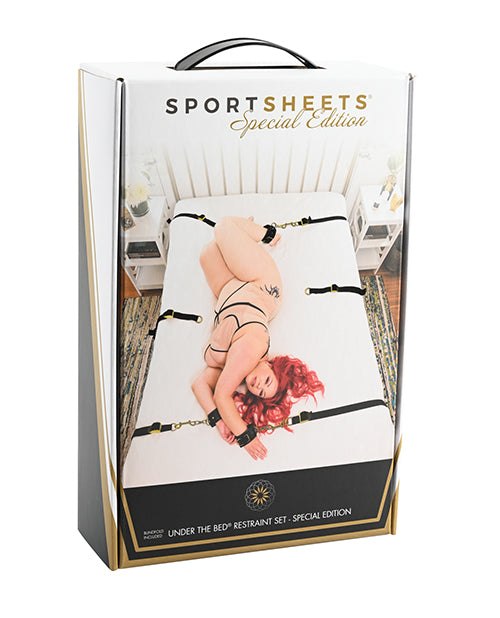 Sportsheets Under The Bed Restraint System Special Edition with adjustable straps and faux leather cuffs for secure and stylish bondage play