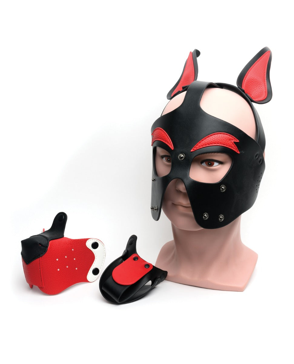 665 Playful Pup Hood - O/S Black/Red/White by Bondage & Fetish Toys