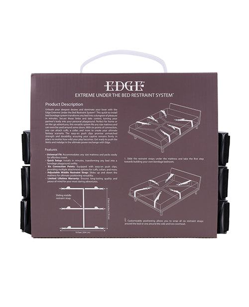 Edge Extreme Under the Bed Restraint System packaging showing product details and installation diagrams in black.