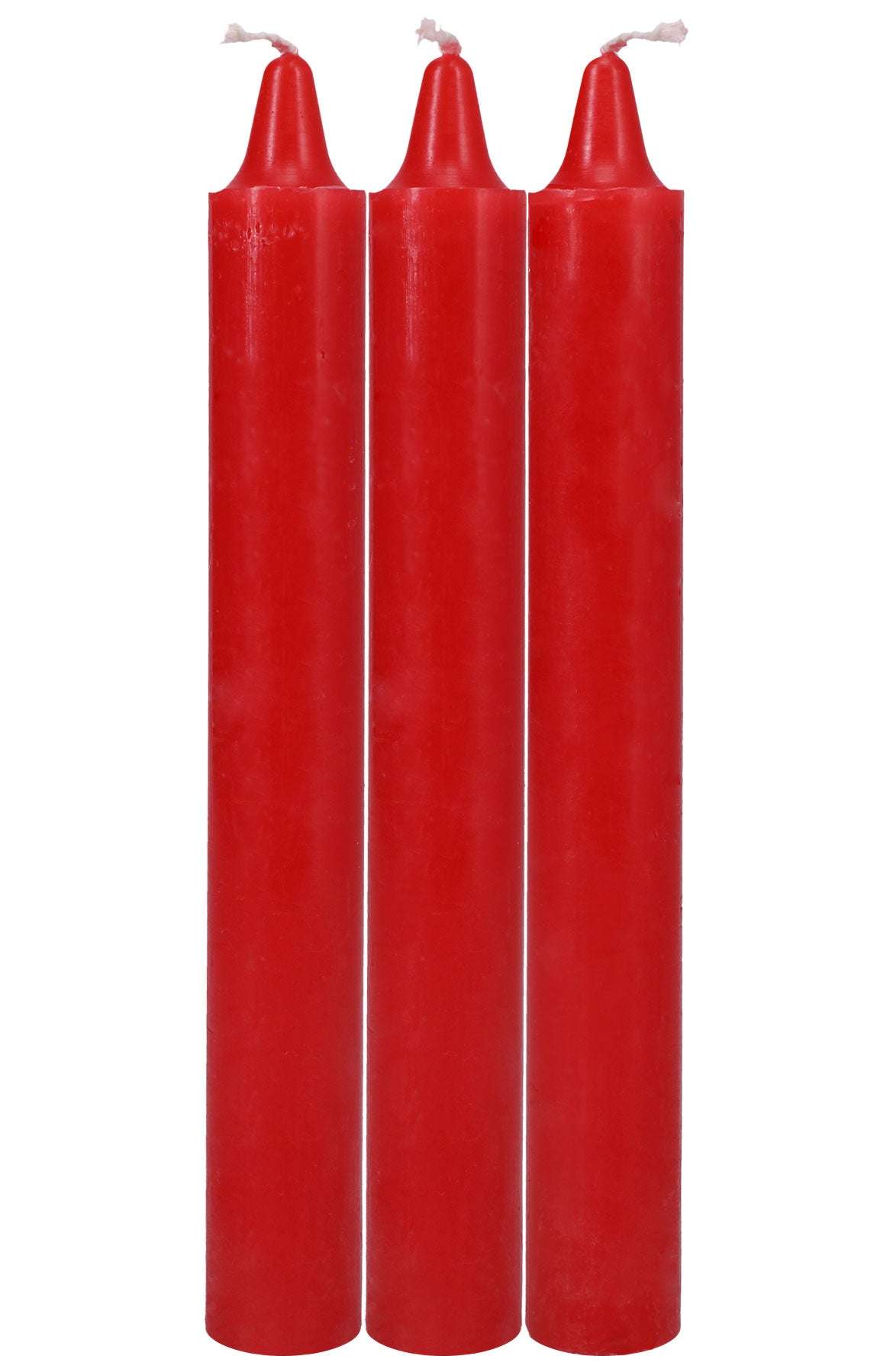 Three vibrant red Japanese drip candles in a 3-pack designed for sensory and sensation play.