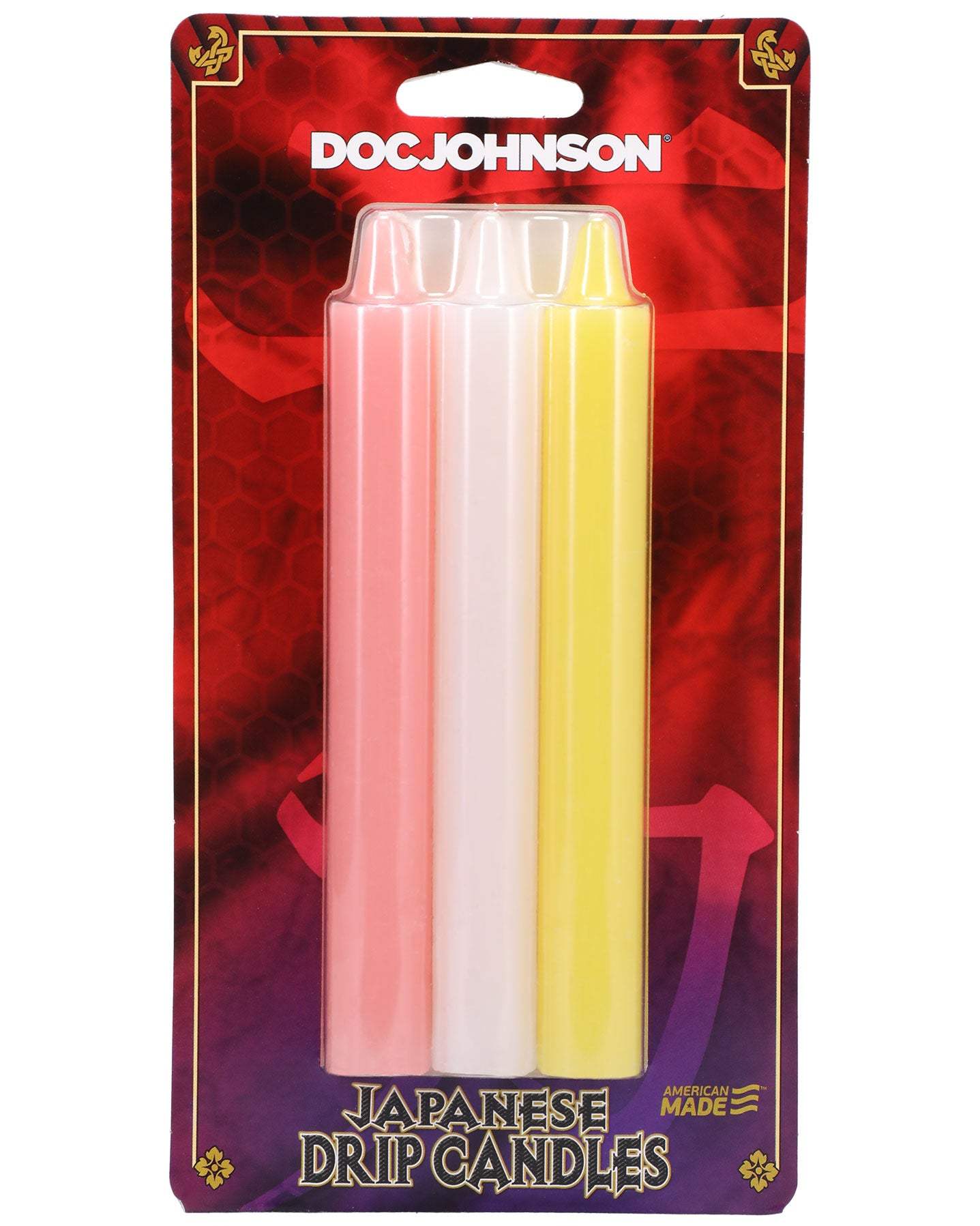 Japanese Drip Candles 3 pack in pink, white, and yellow for sensation play and intimate ambiance