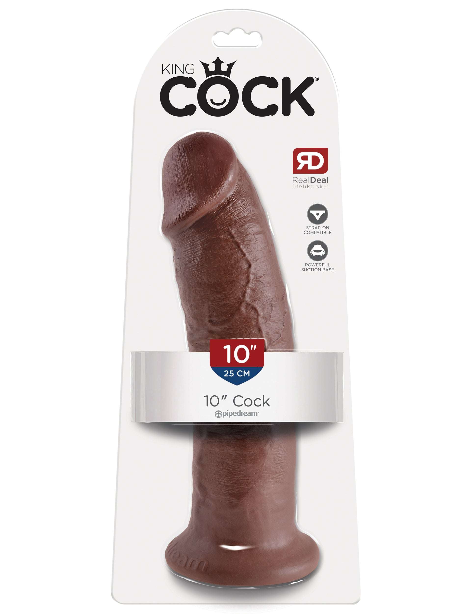 King Cock Collection realistic 10-inch dildo with lifelike texture and suction base in dark brown