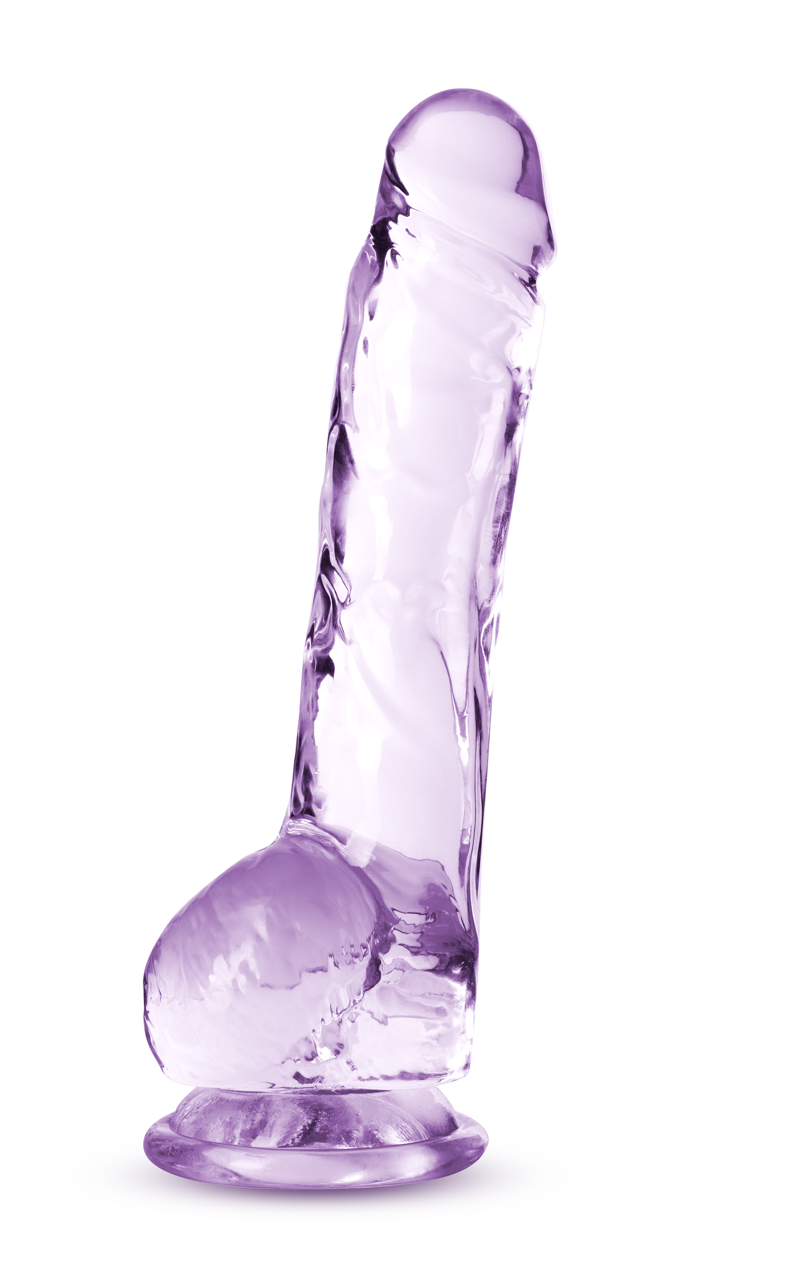 Naturally Yours 8 Inch Crystalline Dildo in amethyst color with realistic design and suction cup base.
