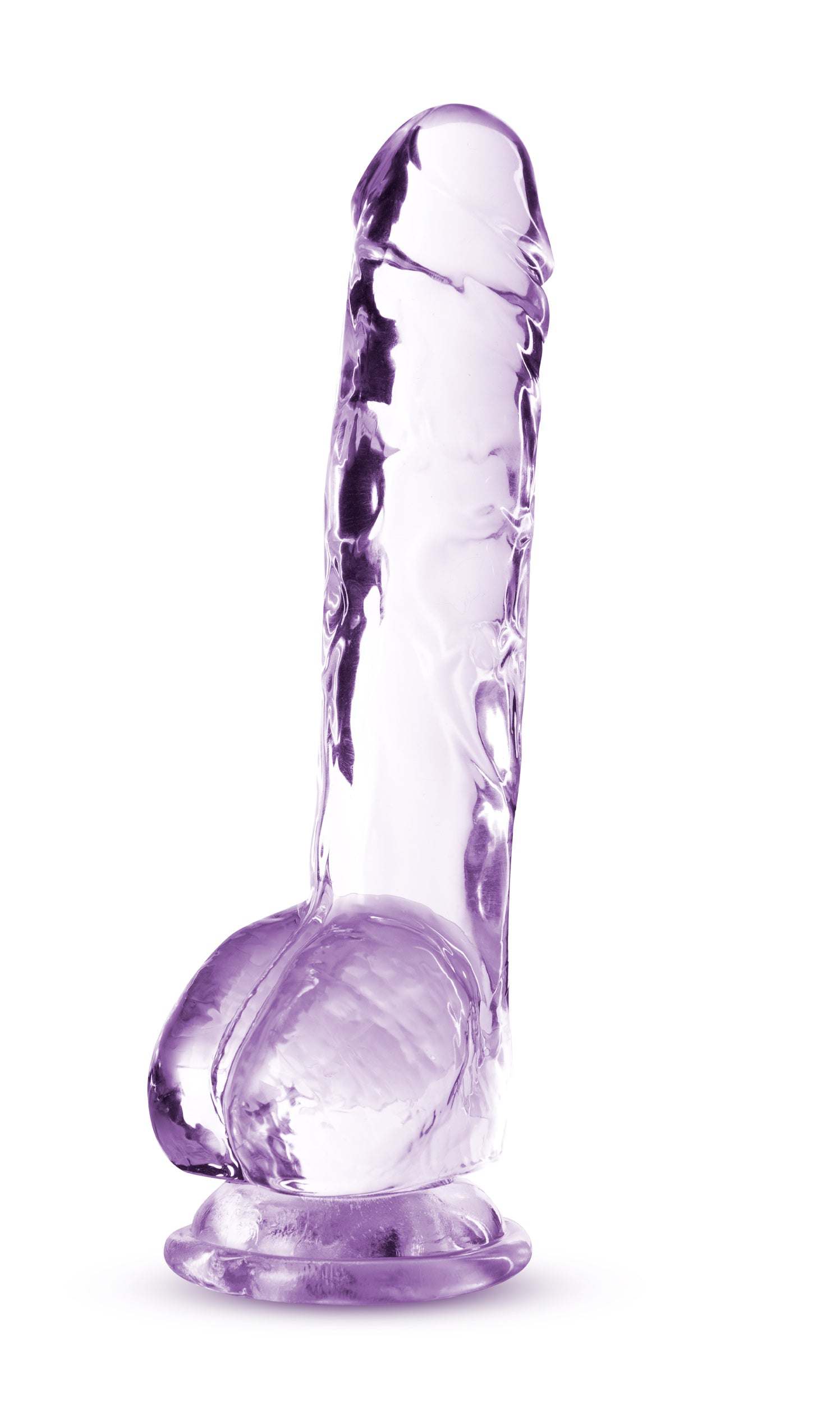 Naturally Yours 8 inch crystalline amethyst dildo with suction cup base and realistic design