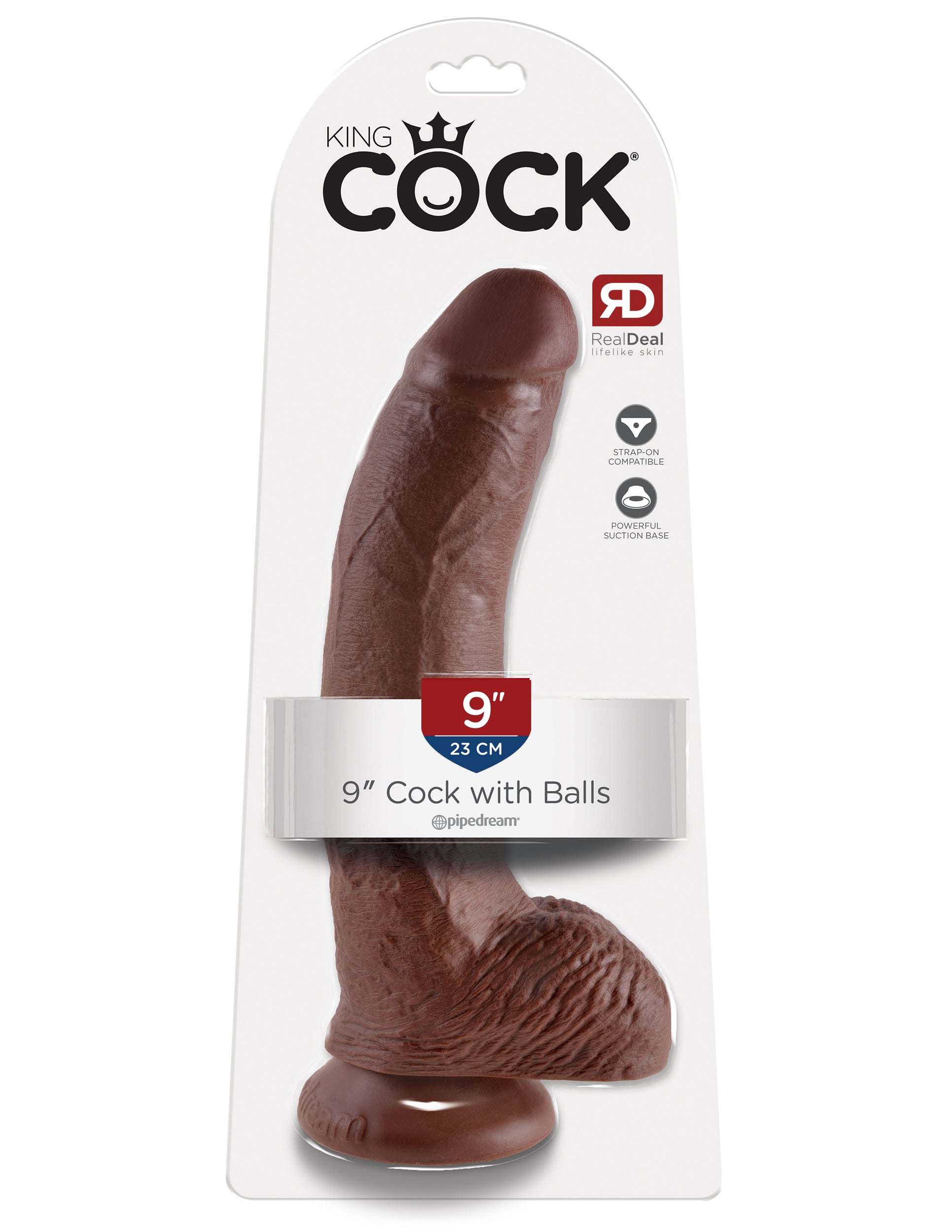 King Cock Collection realistic 9-inch brown dildo with suction base and textured balls for intense pleasure