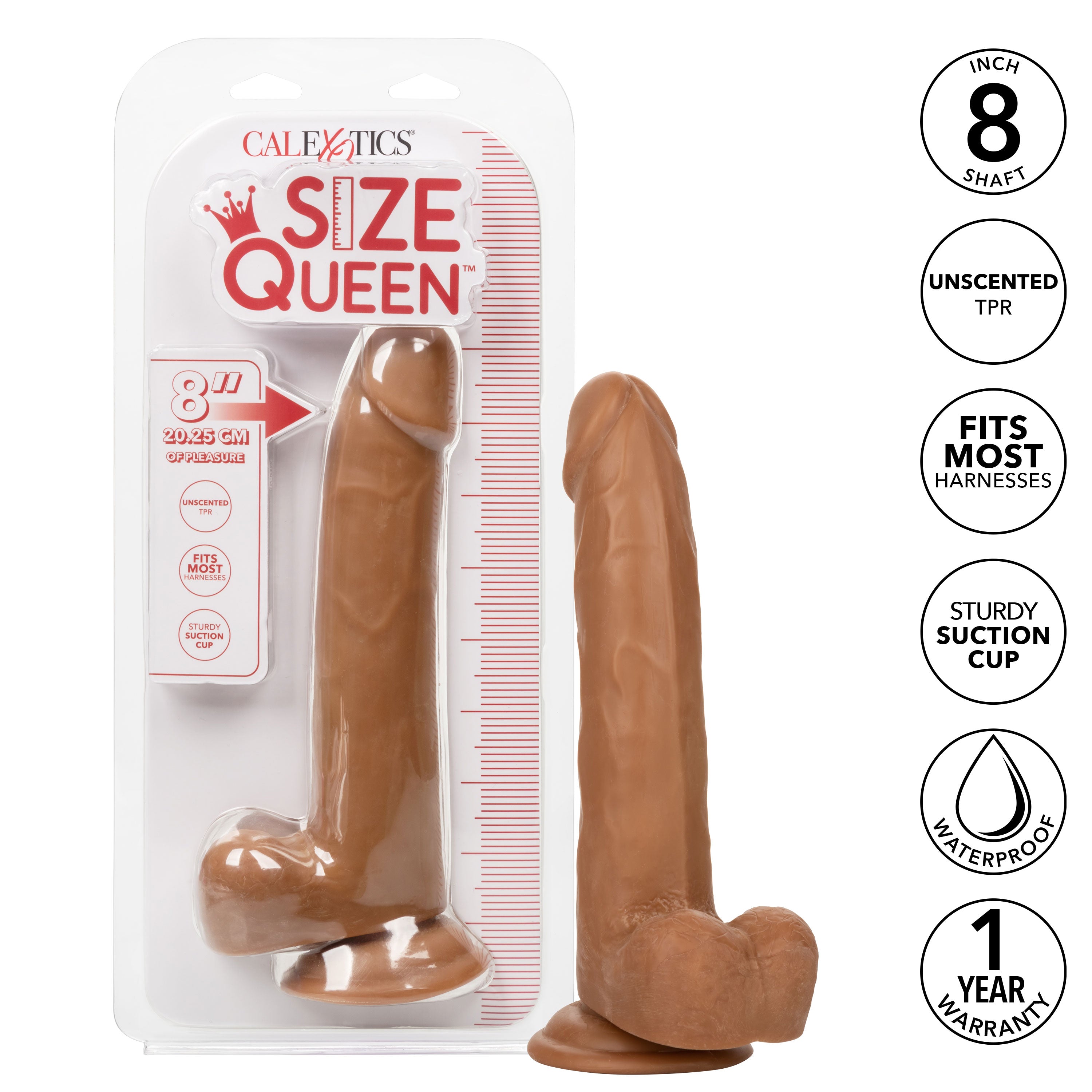 Size Queen 8 inch/20.25 Cm - Brown by Anal Toys & Stimulators