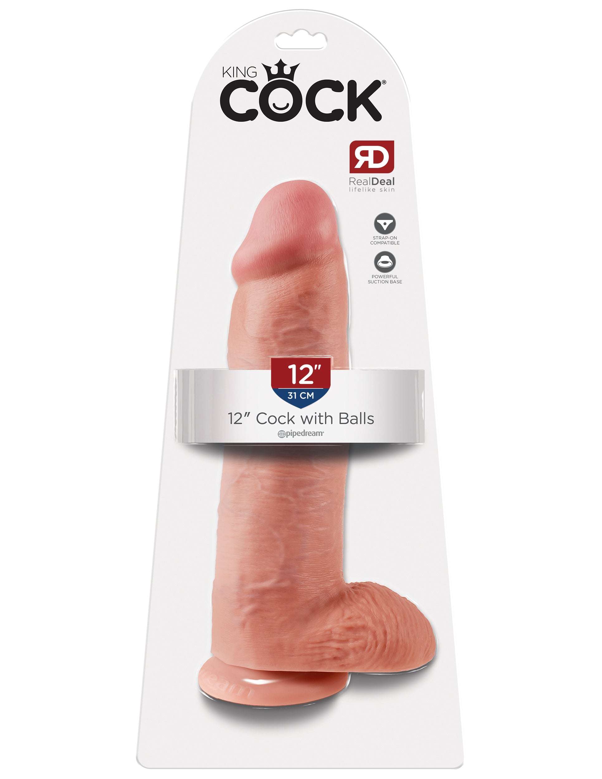 King Cock Collection 12-inch realistic dildo with sculpted balls and suction cup base for intense pleasure