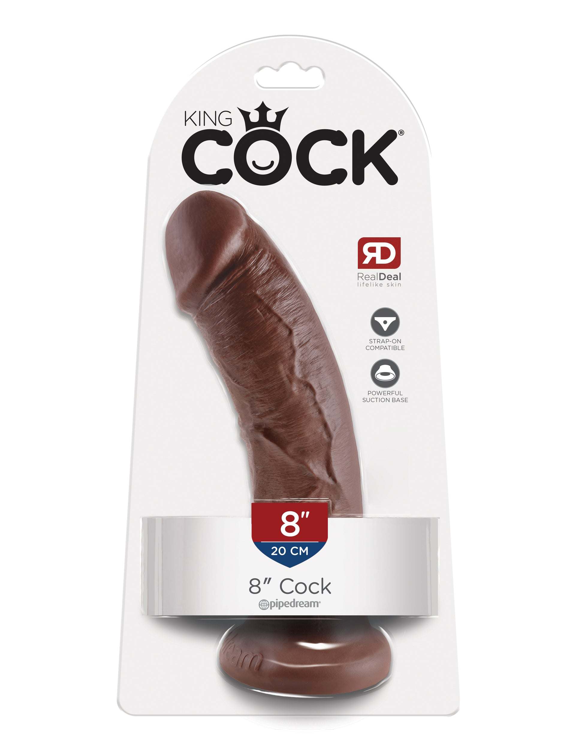 King Cock Collection realistic 8-inch brown dildo with suction base for intense pleasure and harness compatibility