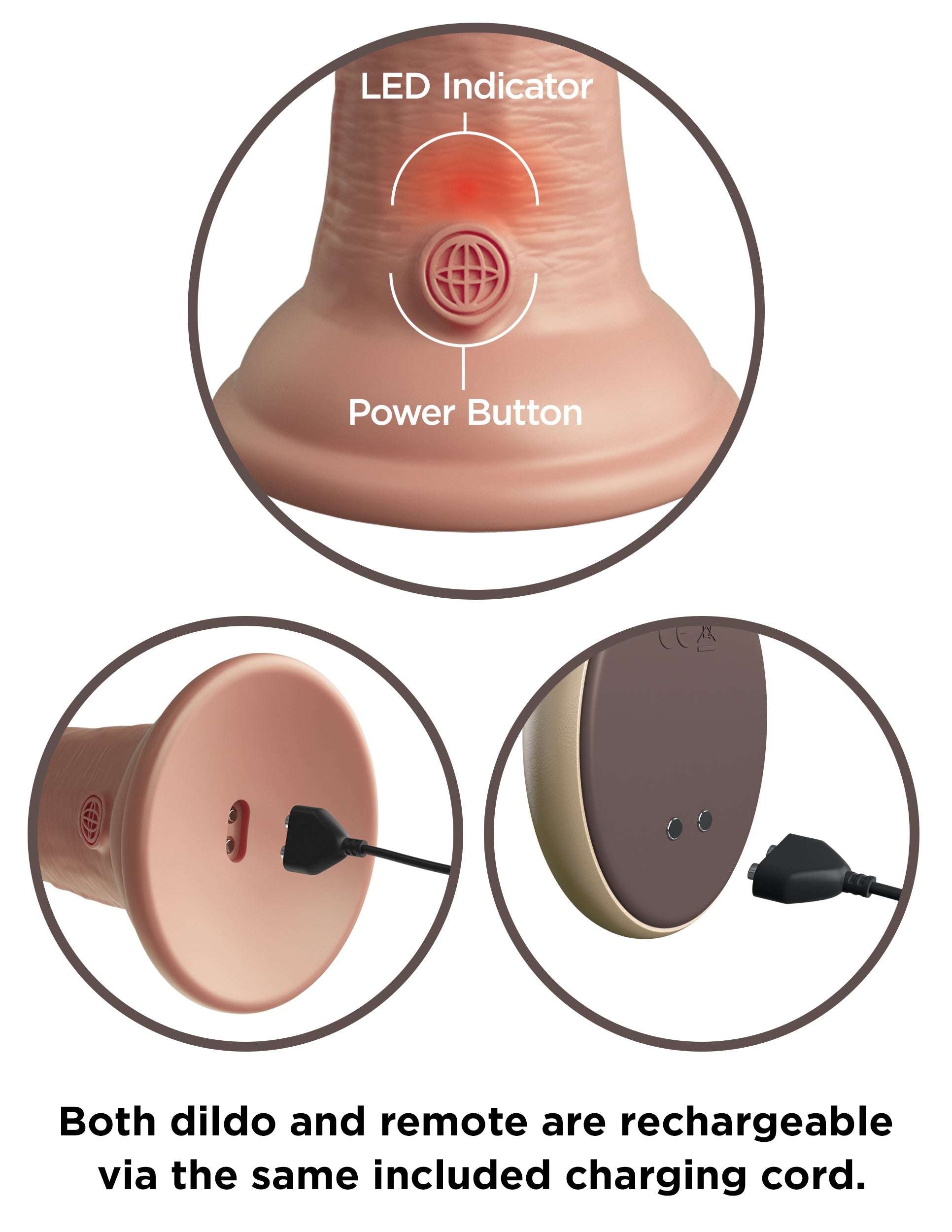 King Cock Elite 9 inch vibrating dual density silicone dildo with remote and magnetic USB charging details