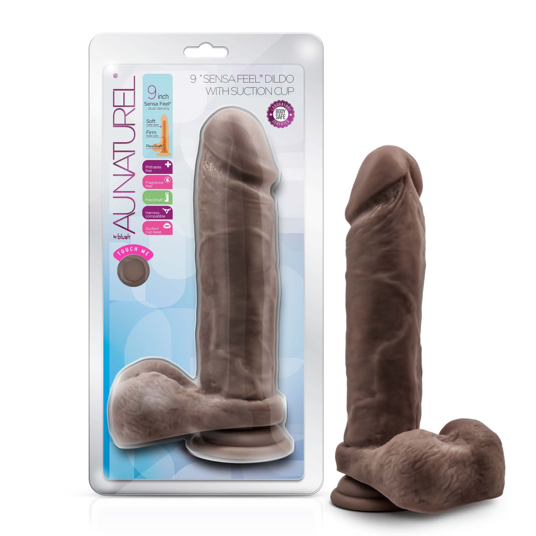 Au Natural - 9 Inch Dildo With Suction Cup - Chocolate by Anal Toys & Stimulators