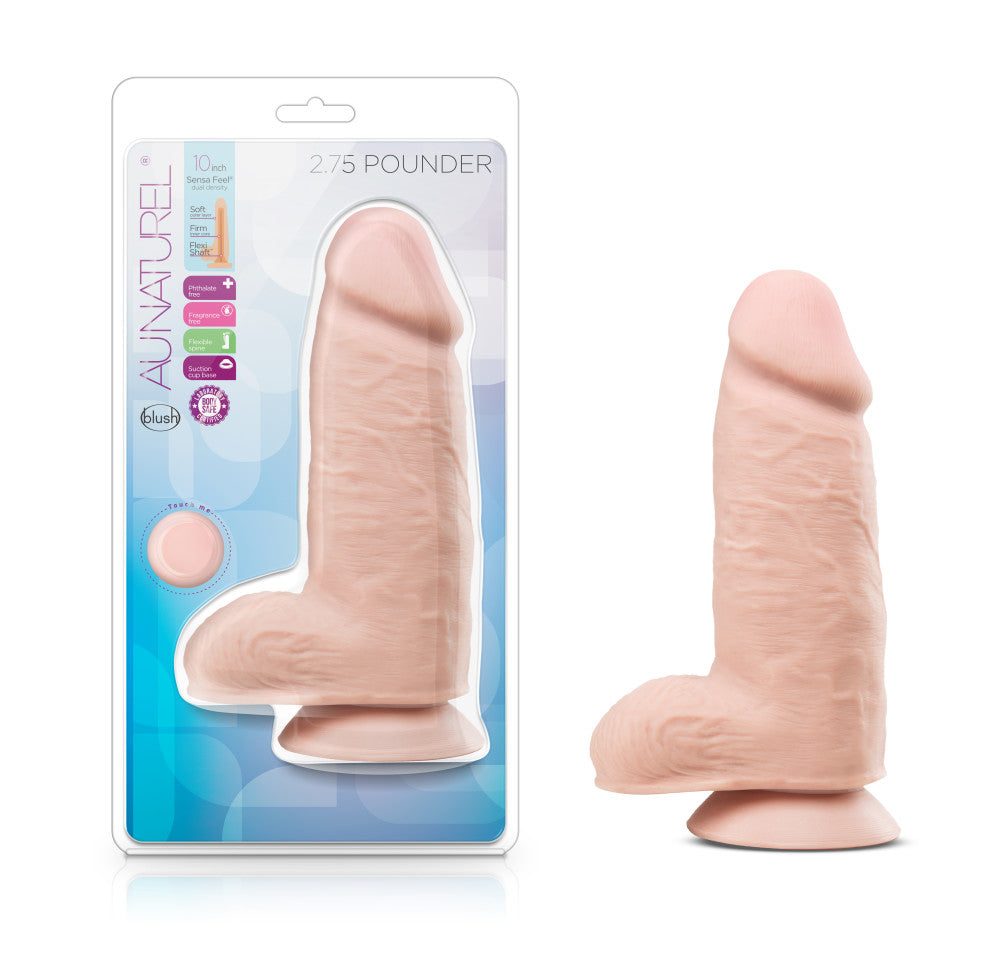 Au Naturel 2.75 Pounder vanilla 10-inch realistic dildo with suction base and dual density TPE material