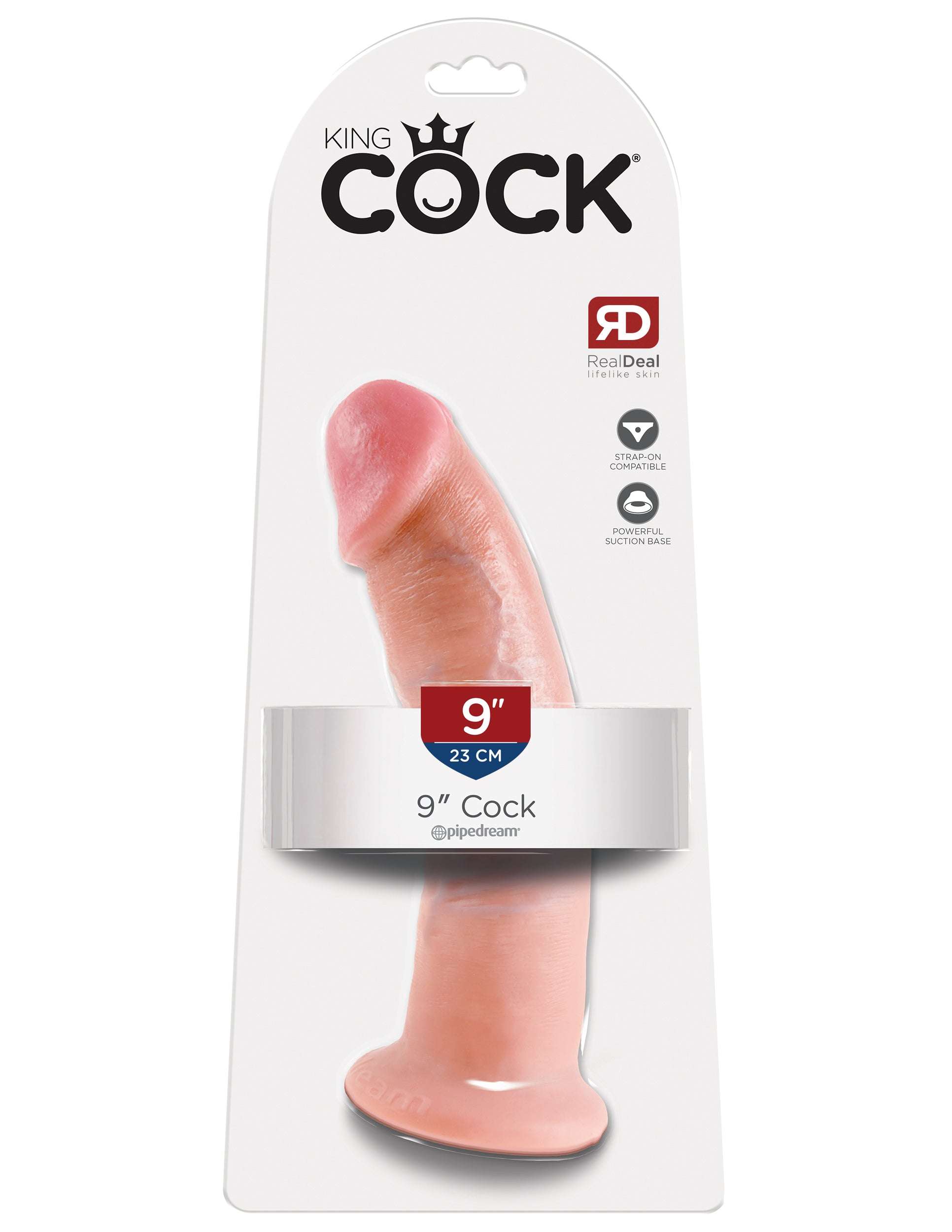 King Cock Collection realistic 9-inch dildo with suction cup base in flesh tone packaging