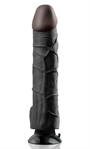 Real Feel Deluxe 12-inch black lifelike dildo with suction cup base and velvet-soft skin texture