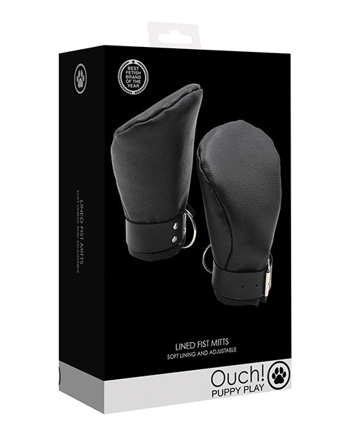 Shots Ouch Puppy Play Lined Fist Mitts - Black by Bondage & Fetish Toys
