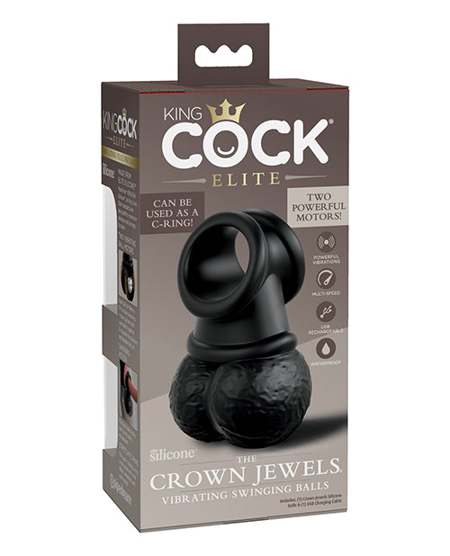 King Cock Elite The Crown Jewels Vibrating Swinging Balls - Black by Dildos & Dongs