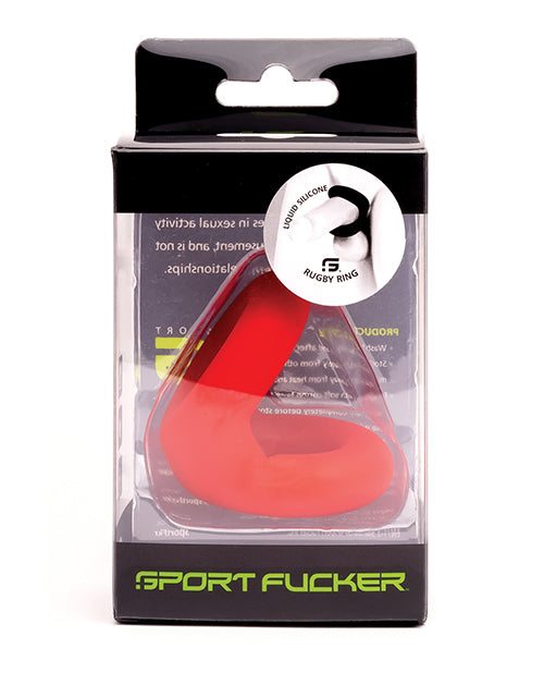 Sport Fucker Rugby Ring red liquid silicone cock ring in retail packaging