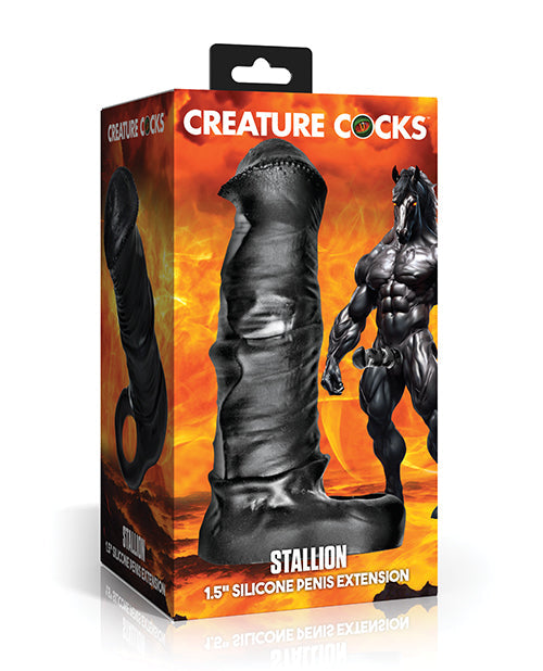Creature Cocks Stallion 1.5" Silicone Penis Extension - Black/Silver - Extra Large by Cock & Balls