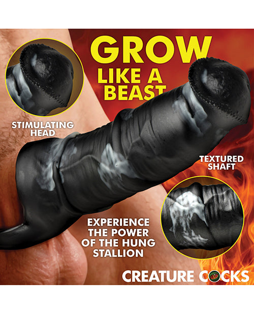 Creature Cocks Stallion 1.5" Silicone Penis Extension - Black/Silver - Extra Large by Cock & Balls
