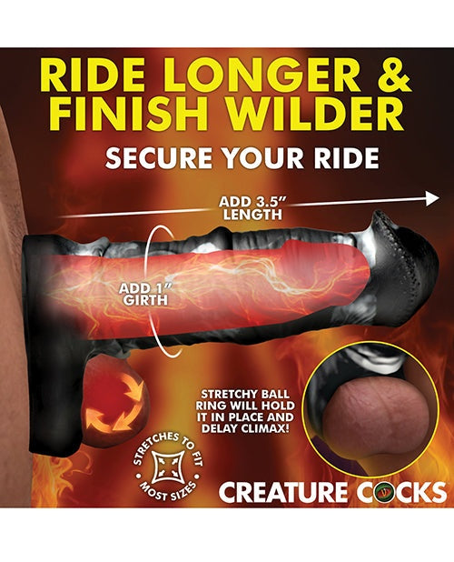 Creature Cocks Stallion 1" Silicone Penis Extension - Black/Silver Large by Cock & Balls