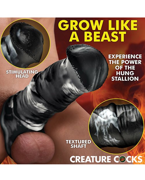 Creature Cocks Stallion 1" Silicone Penis Extension - Black/Silver Large by Cock & Balls