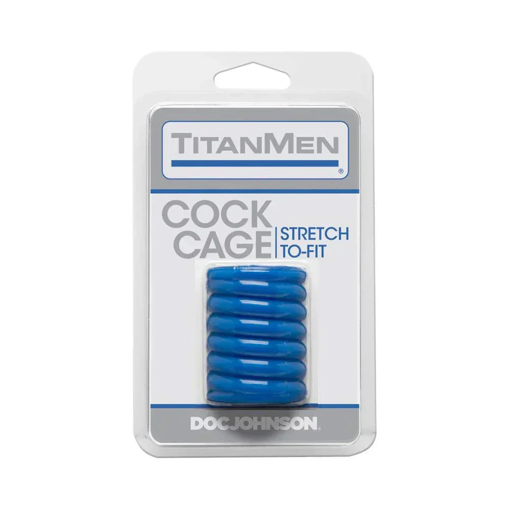 TitanMen Cock Cage packaging showcasing blue ribbed design.