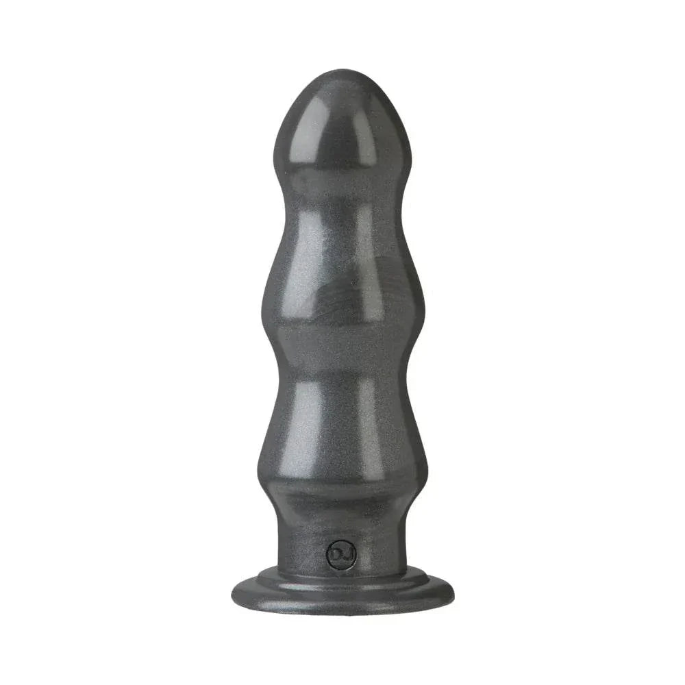 American Bombshell B-7 Tango triple ripple design dildo with flat base and rounded tip in dark gray